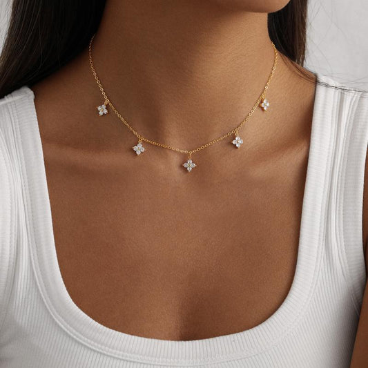Velmora Five Bloom Necklace Duo — Gold & Silver
